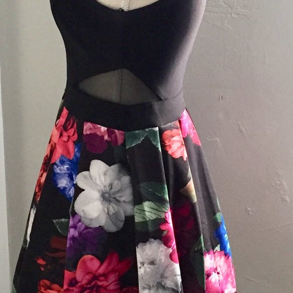 Xscape Black/Floral Fit And Flare Sleeveless Dress Size 4 - Picture 7 of 9